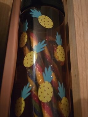 Clear Pink Pineapple Water Bottle NWOT